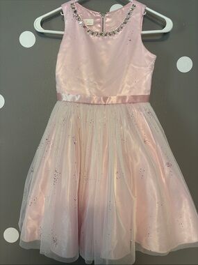 American Princess Light Pink Tulle Party Dress with Jeweled Neckline